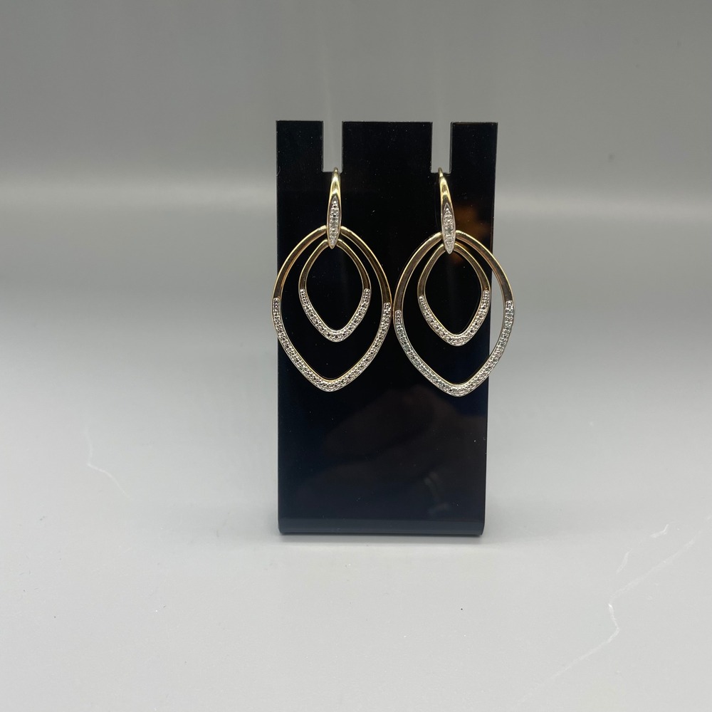 Gold Tone Double Layer Marquise Crystal Pave Drop Earrings French Wire